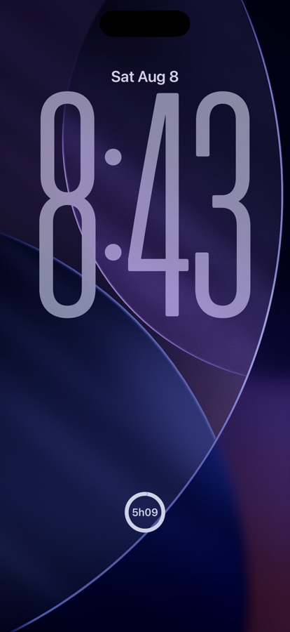 An iPhone Lock Screen with Baby Duo's circular widget under the clock, showing the time since the last feed.