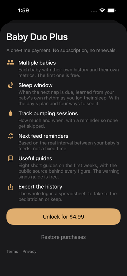 The Baby Duo Plus unlock screen.